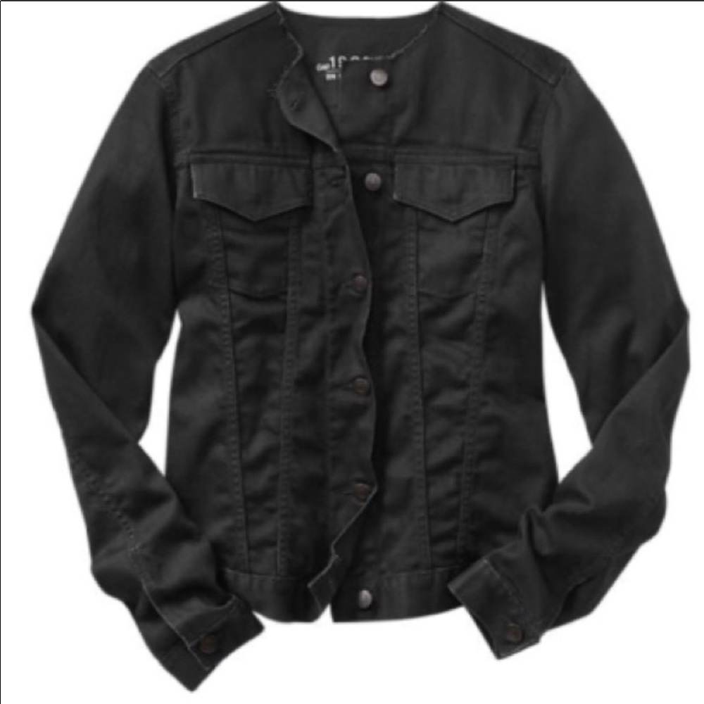 GAP Black Collarless Jean Jacket XL - Picture 3 of 7